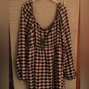 CUTE Lavender Plaid Oversized Wild Fable Peasant Tunic Dress XXL
